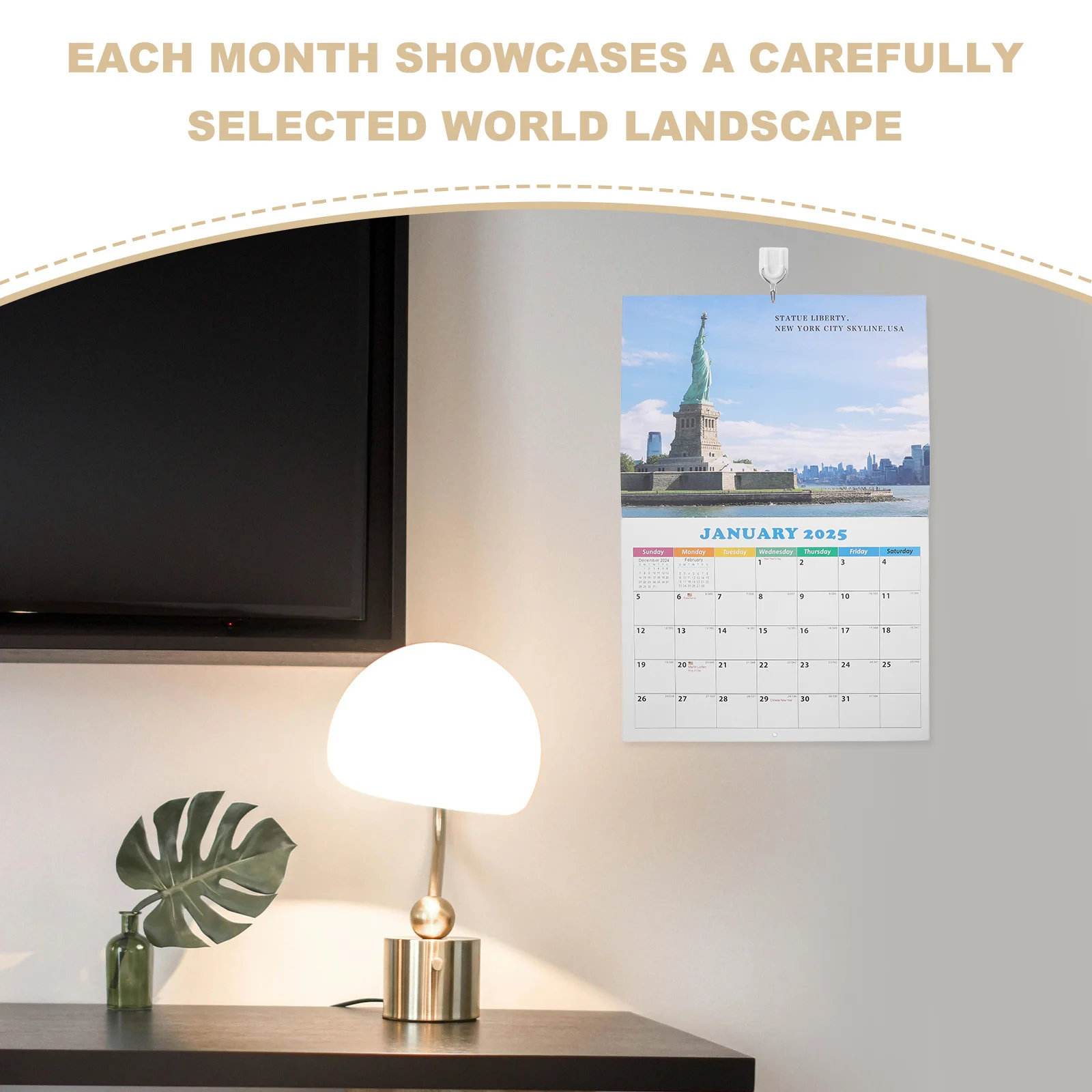 تقويم المعالم العالمي لعام 2025 لمدة 12 شهرًا من يناير إلى ديسمبر، تذكير للعطلات، حجم صغير للمطبخ المكتبي #6