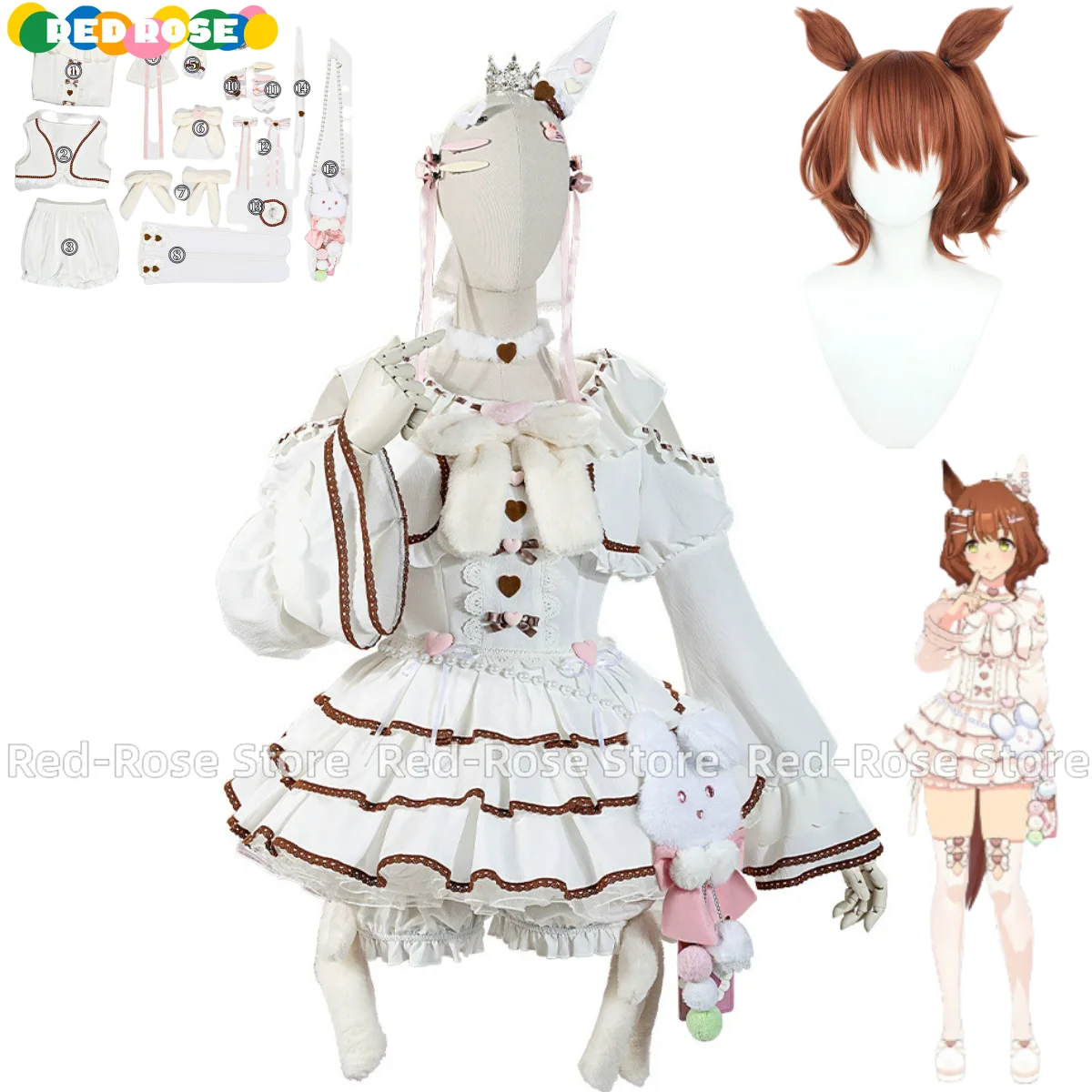 Game Umamusume: Pretty Derby Aston Machan Cosplay Costume White Princess Dress Lolita Skirt Wig Woman Sexy Birthday Party Suit