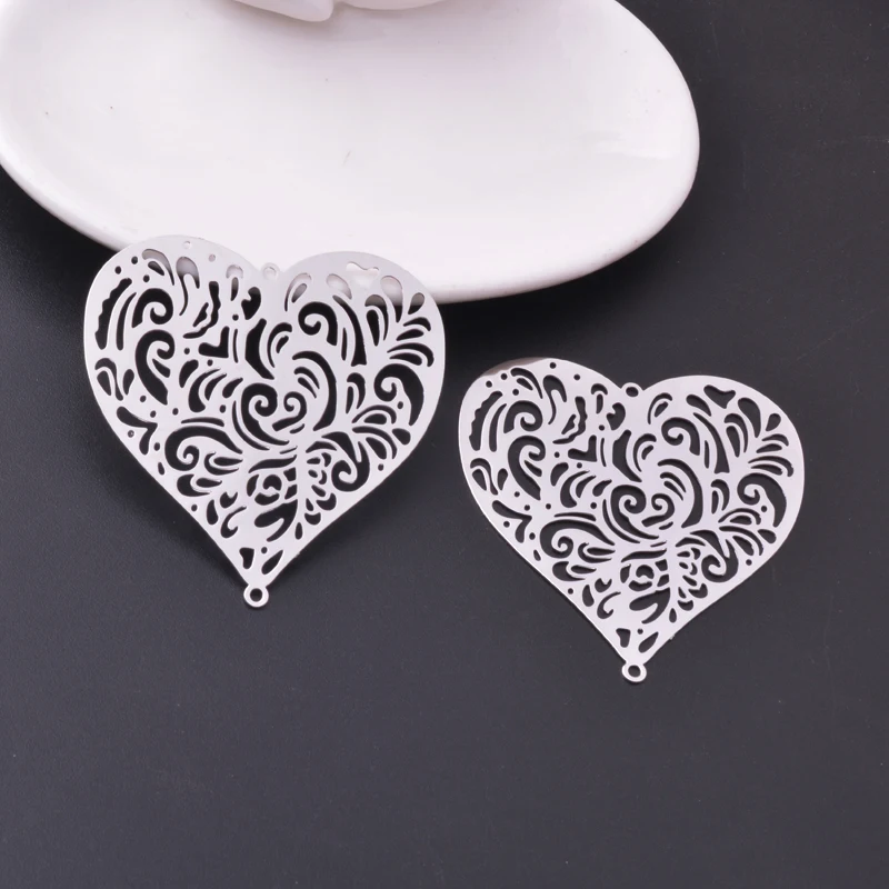 10 Stück 53*50mm Messing Herz-Verbinder Charms Rhodium-beschichtete Herzanhänger DIY Schmuck Zubehör – Detail 3