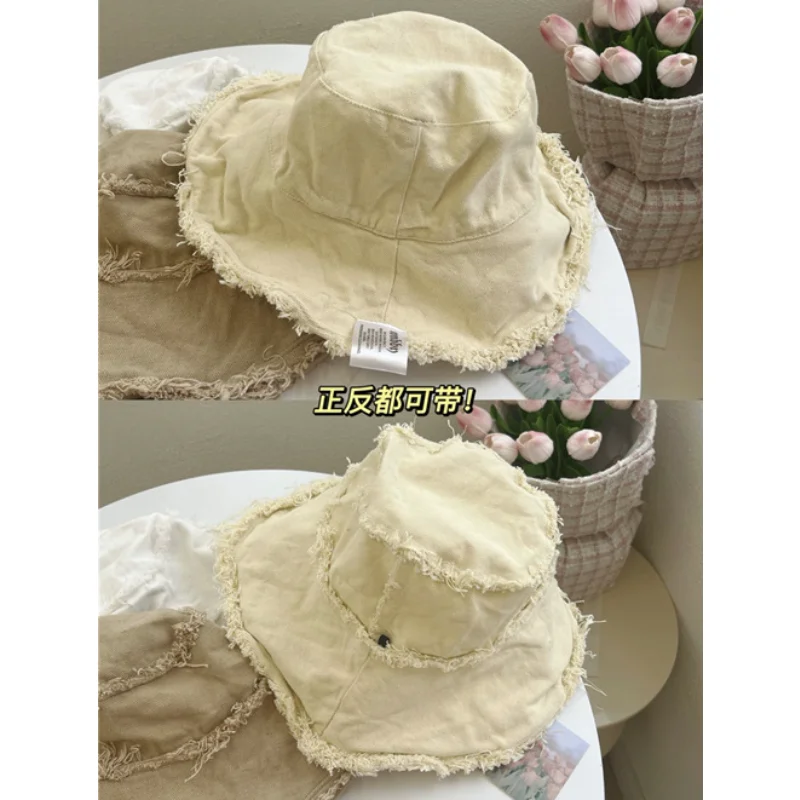 Ins Double-sided Wear Bucket Hats for Women Spring and Summer Big Brim Shading Show Face Small Korean Version Retro Sun Cap