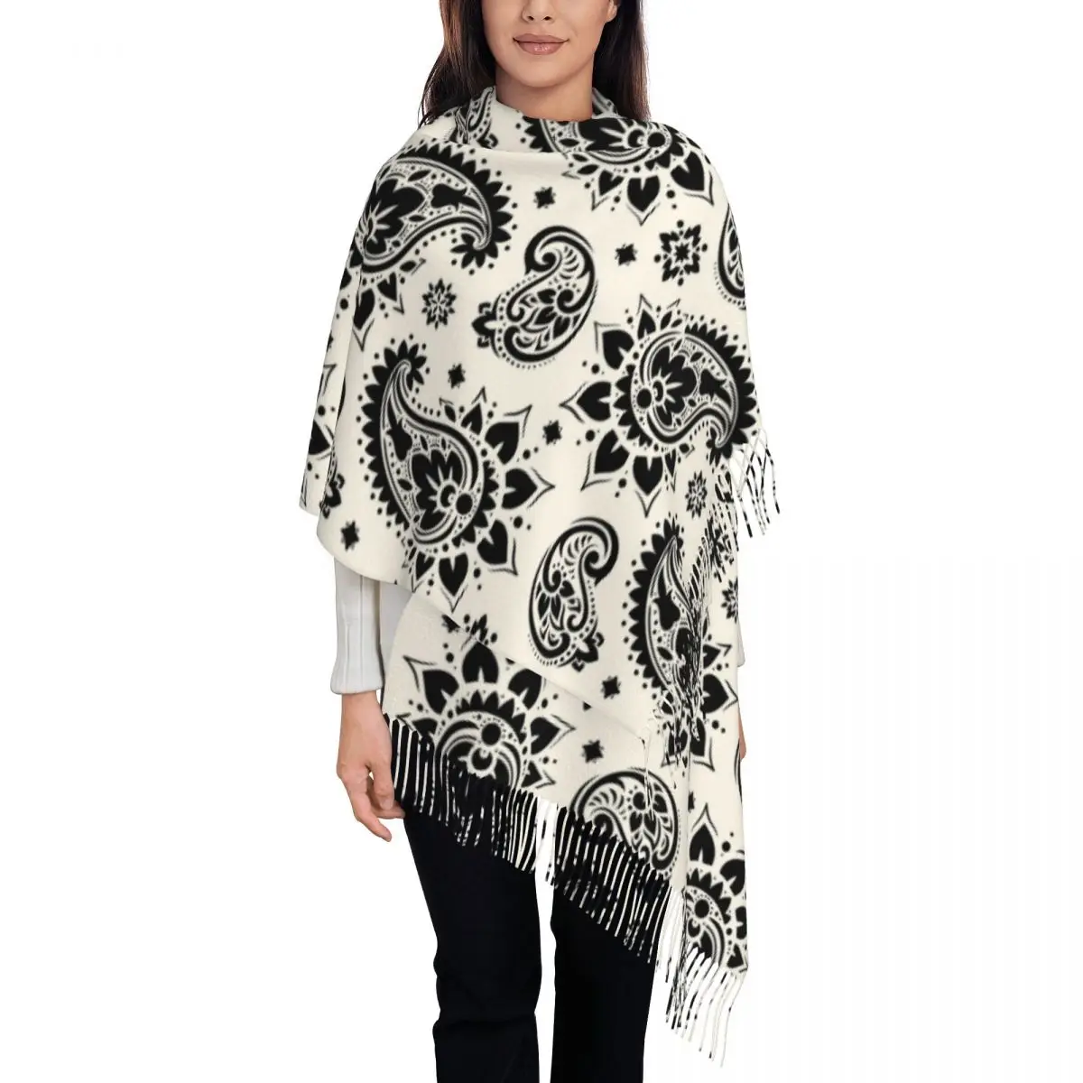 

Paisley Pattern Shawls Wraps for Ladies Winter Large Soft Scarf Boho Pashminas Tassel Scarves