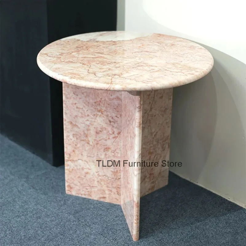 High-Gloss Luxury Faux Marble Round Table ,Sturdy Pedestal Nightstand,Waterproof Scratch-Resistant Sofa Side Table , End Table