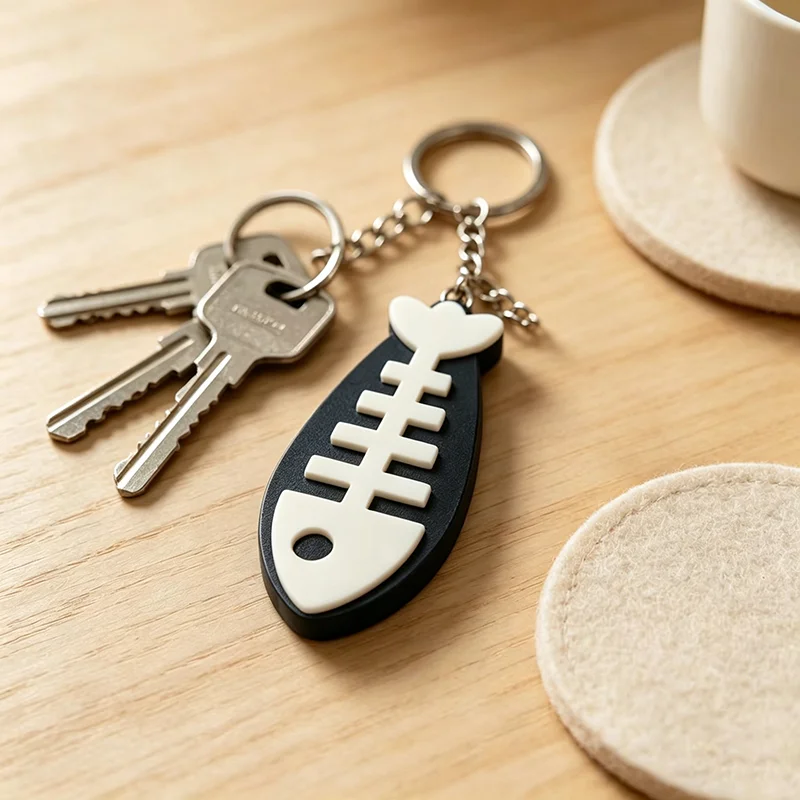 3D Printed Fish Bone Can Opener Keychain, Creative Portable Beverage Tab Lifter, Mini Handy Tool Key Ring for Daily Outdoor Use