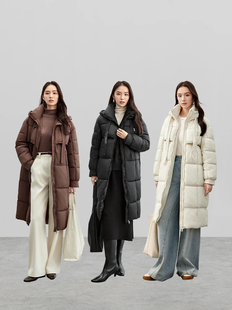 SENTUBILA Women's Long Parkas 2024 Winter Padding Coat Oversized Stand Neck Hooded Zipper Warm Outerwear Woman Clothes W44M58169