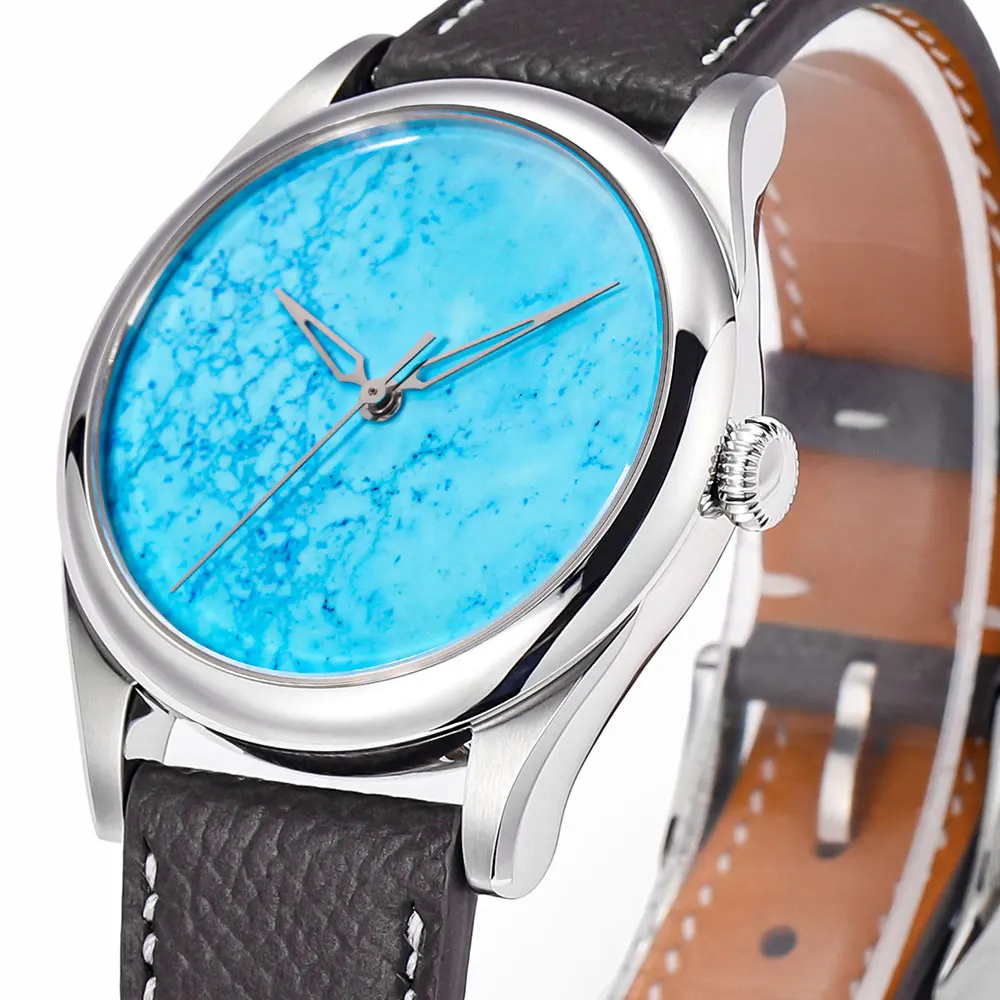 HUASUO High-end Luxury Turquoise Watch For Men Sapphire Crystal Automatic Movement Mechanical Wristwatches 5Bar Waterproof