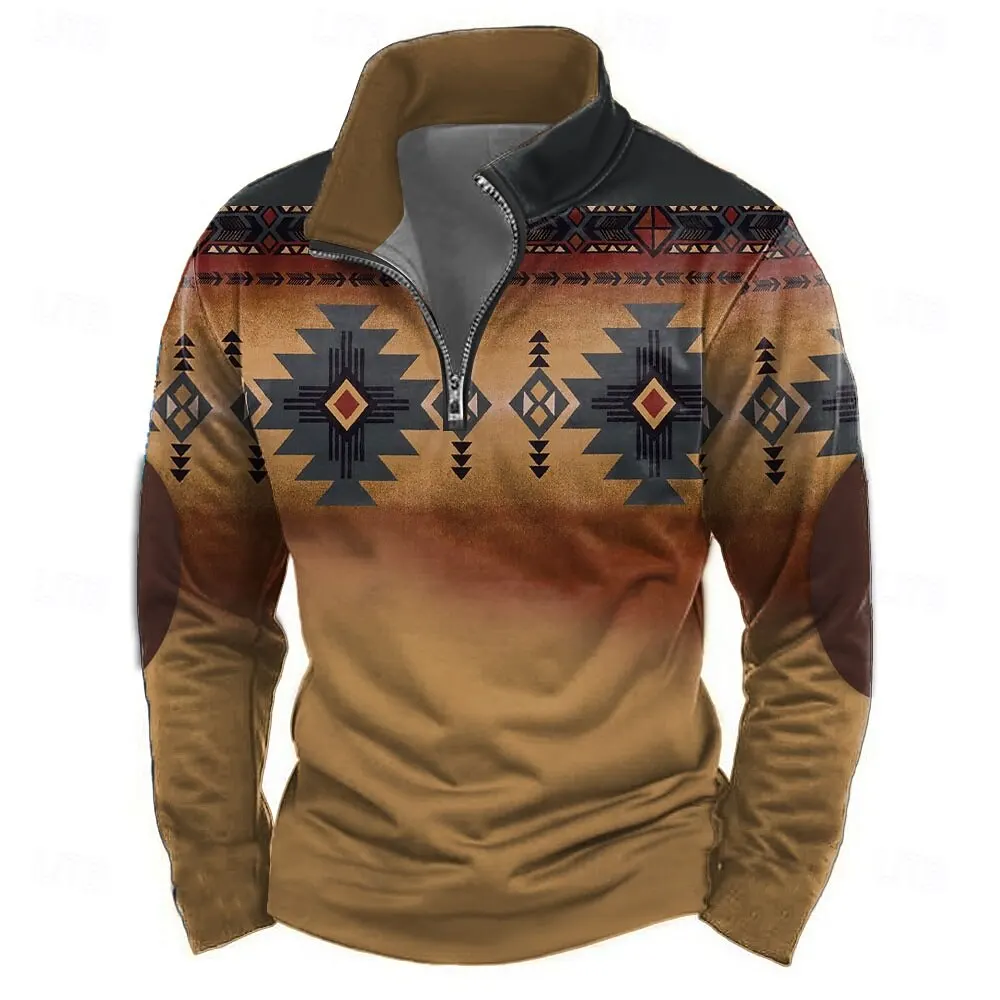 

Fashion Stand Collar Men's Sweatshirts Classic Paisley Print Half Zip Long Sleeve Top Autumn Winter Casual Men Clothing Pullover