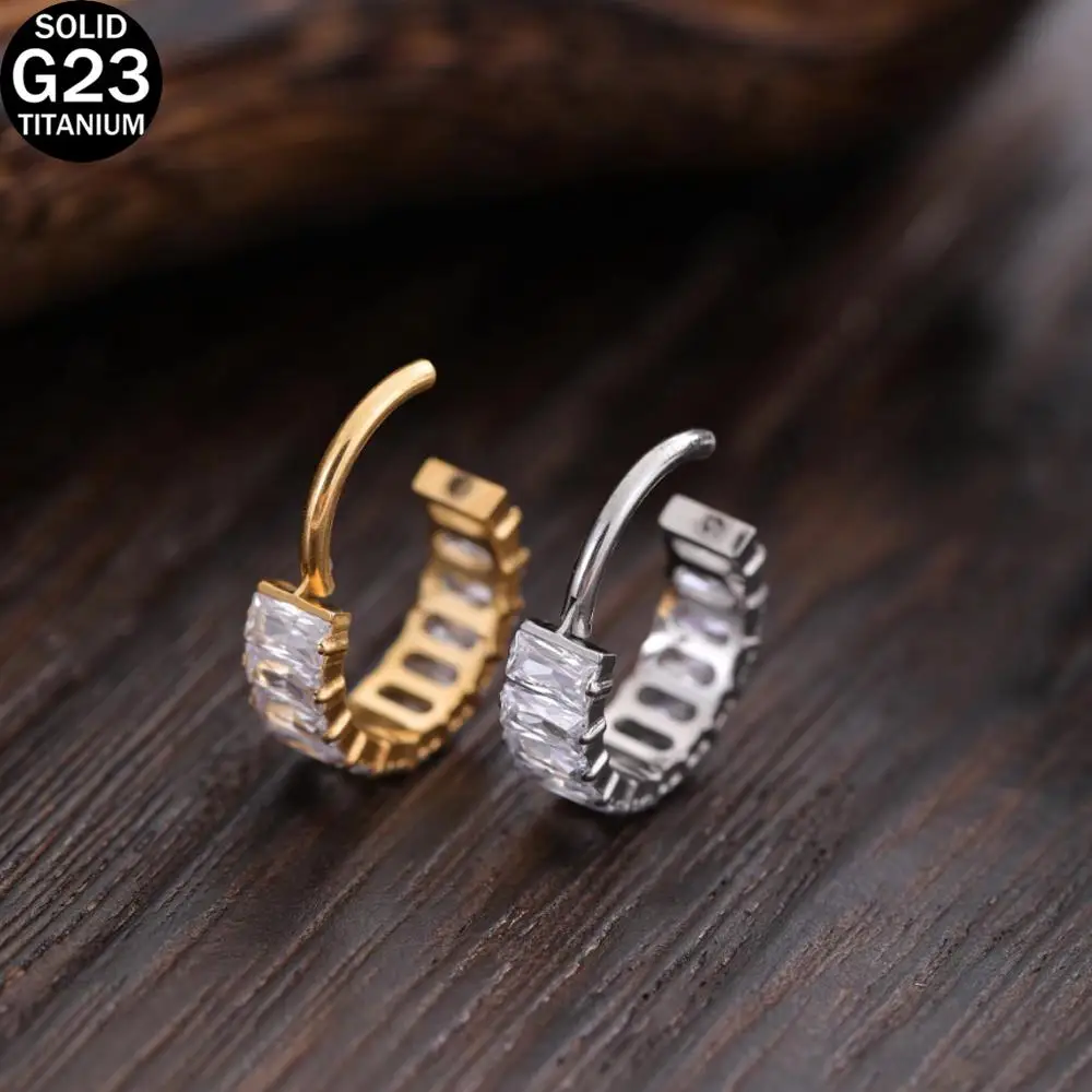 1PCS ASTM F136 Titanium Body Jewelry 16G Earrings Zircon Stones Nose Piercing Clicked Ear Cartilage Helix Tragus Shiny Piercing