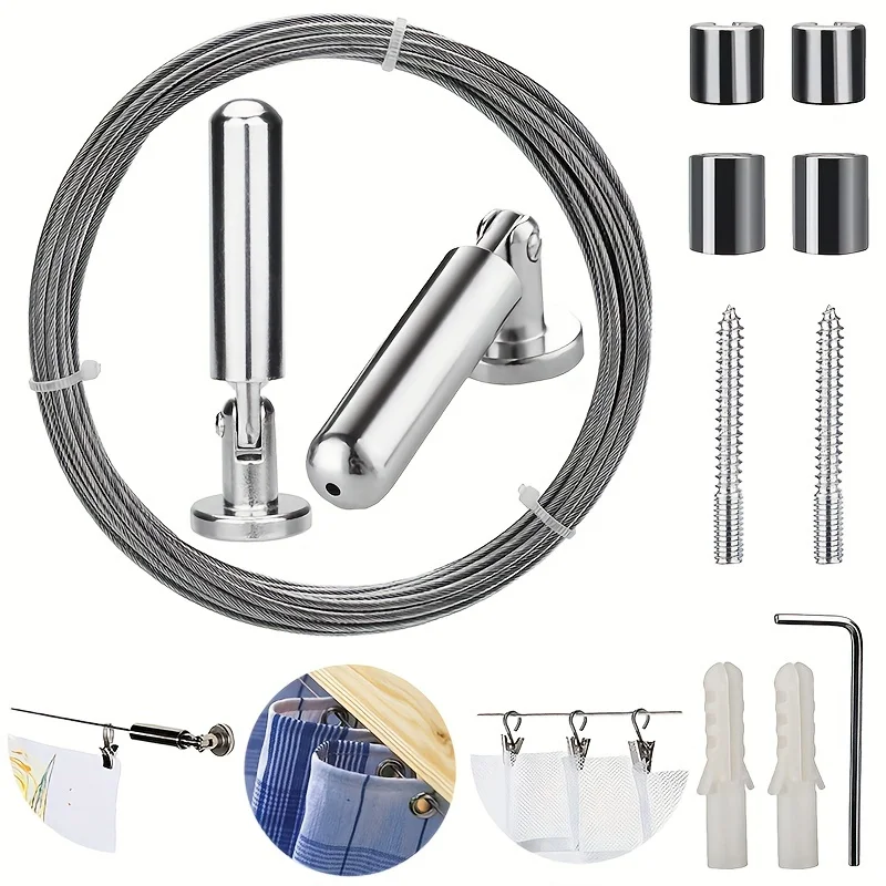 Ensemble de lanières en acier inoxydable de 5 mètres, tringle à rideau d'affichage de photos, corde de rideau de douche suspendue polyvalente, Installation facile
