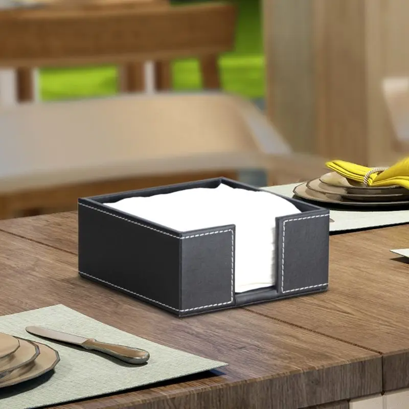 PU Leather Square Cocktail Napkin Holder Tissue Box Paper Serviette Dispenser Ba 87HA