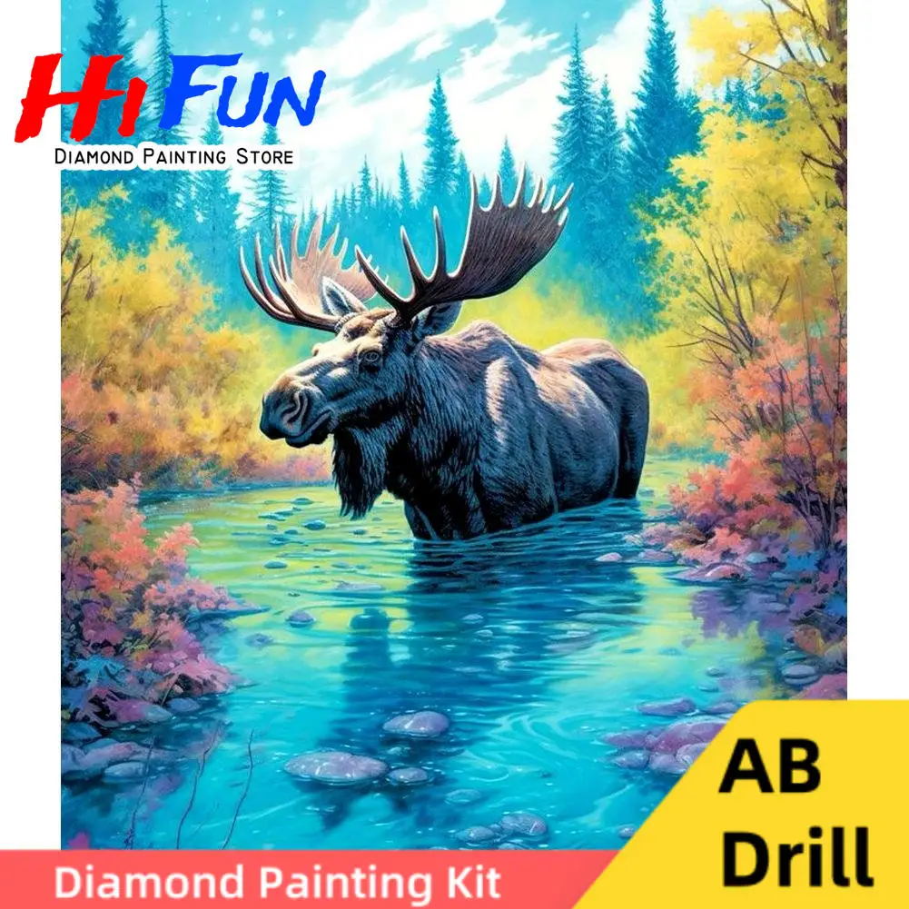 

AB Drills 5D DIY Diamond Painting Accessories Wild Moose Kit Full Rhinestone Set , North America Elk Painting by Numbers