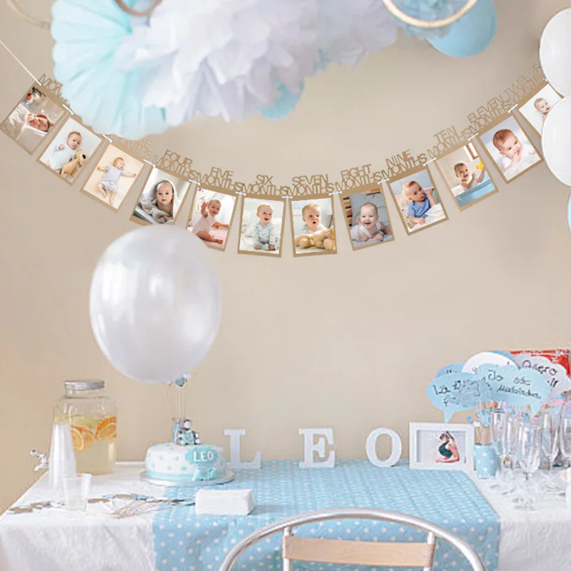Baby Geburtstagsdekoration Foto-Banner 12 Monate Kraftpapier-Banner Requisiten Wimpelkette für Jungen Mädchen 1. Geburtstag DIY Party Deko – Detail 6