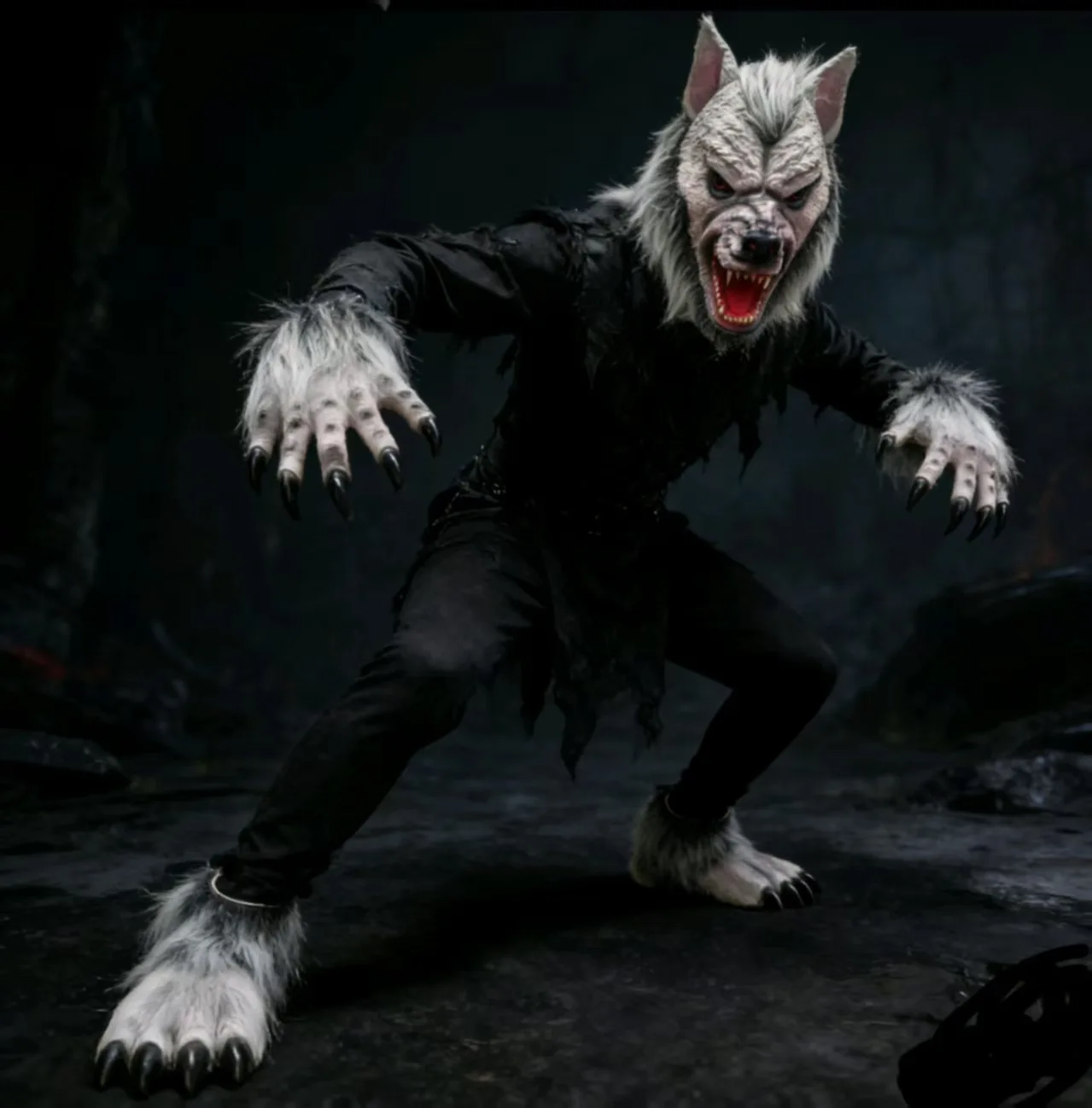 Werwolf-Kostüm-Set Horror Halloween Wolfsmaske Werwolf-Verkleidung Krallen Handschuhe Terror Rollenspiel Scherz-Requisiten Cosplay Party-Anzug – Detail 1
