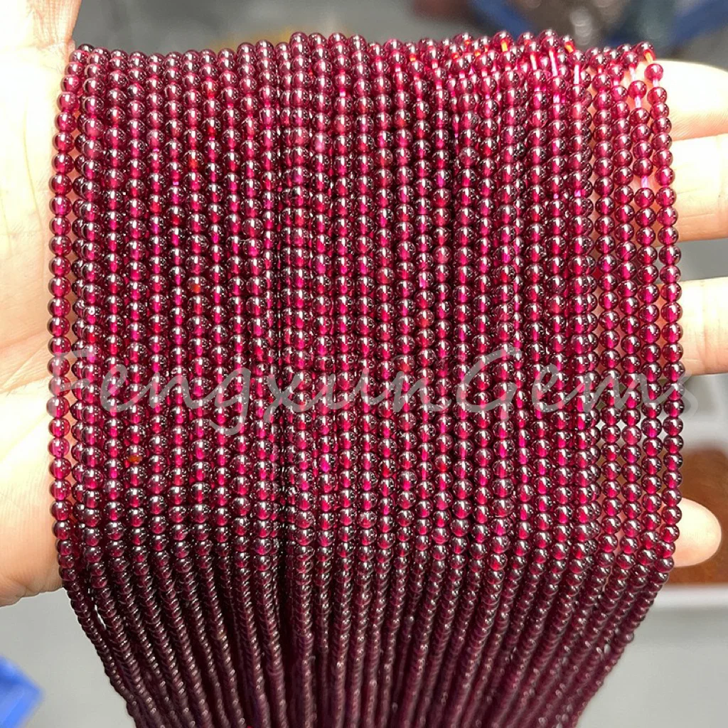 Cuentas de granate rojo de piedra Natural de 2 ~ 2,2mm de alta calidad, cuentas espaciadoras redondas sueltas para fabricación de joyería, accesorios para pulseras y collares DIY