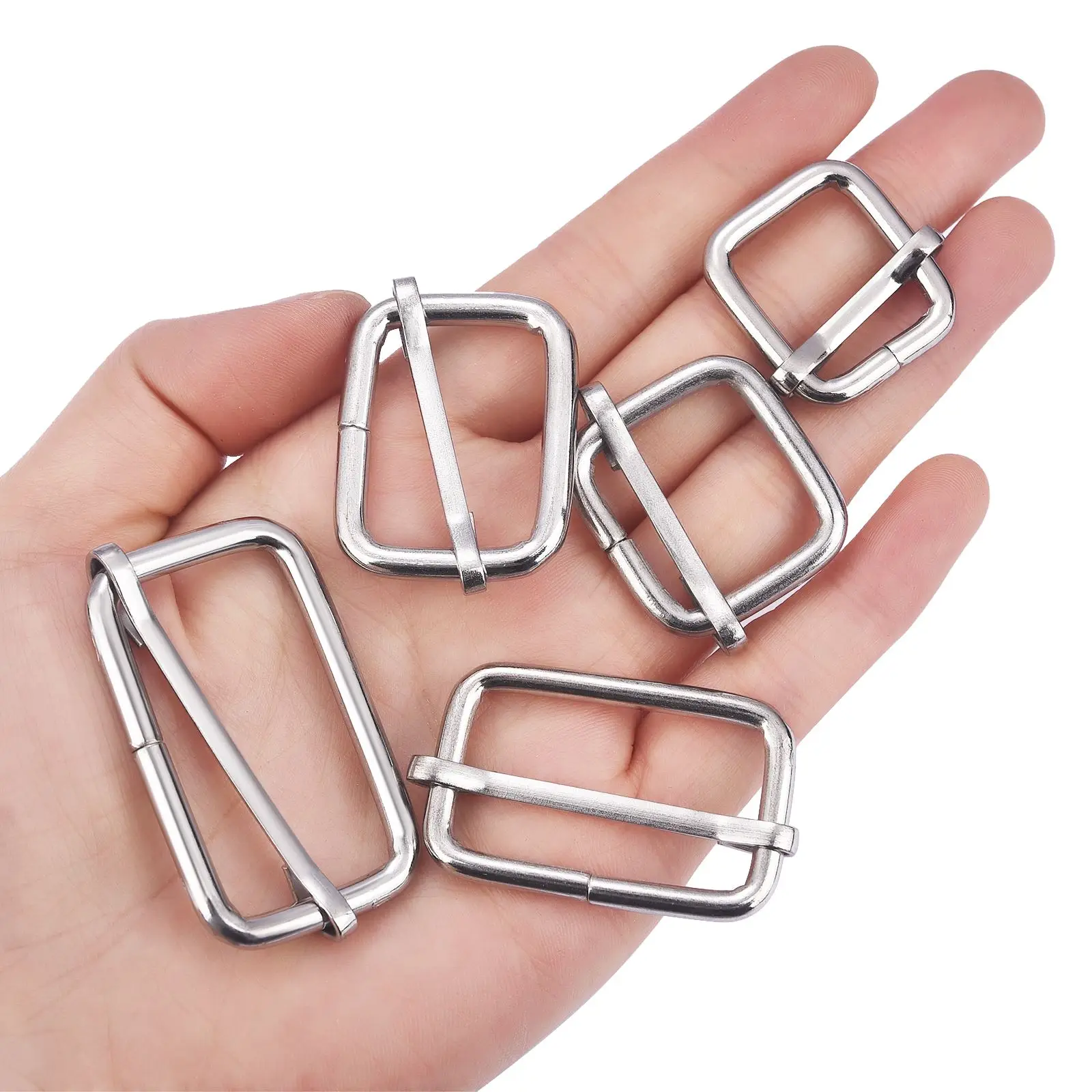 5pcs Metal Slides Tri-Glides Wire-Formed Roller Pin Leather Bag Backpack Buckles Slider Adjuster Bag Strap Accessories 19-39mm