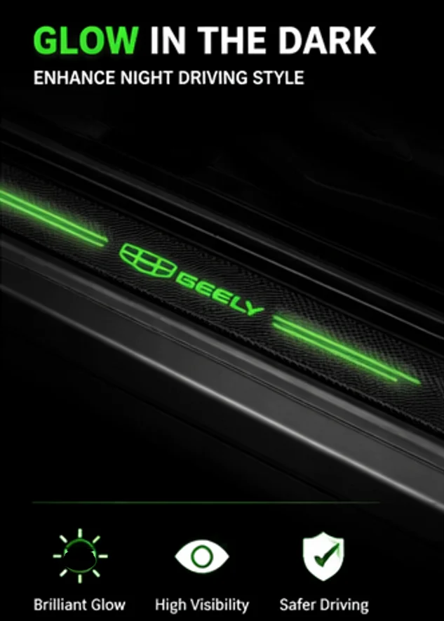 Luminous Stickers for Geely Emgrand MK Panda Binray Coolray SX11 Atlas EC7 EV8 Carbon Fiber Car Door Sill Threshold Tape Decals