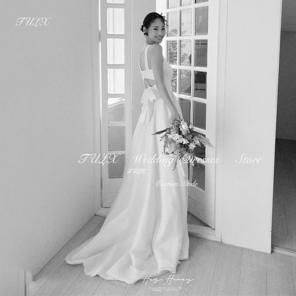 

TULX Elegant A line Long Korea Wedding Photo Shoot Dress 웨딩드레스 O-Neck Sleeveless Back Button Bow Bridal Gowns Custom Made 2025