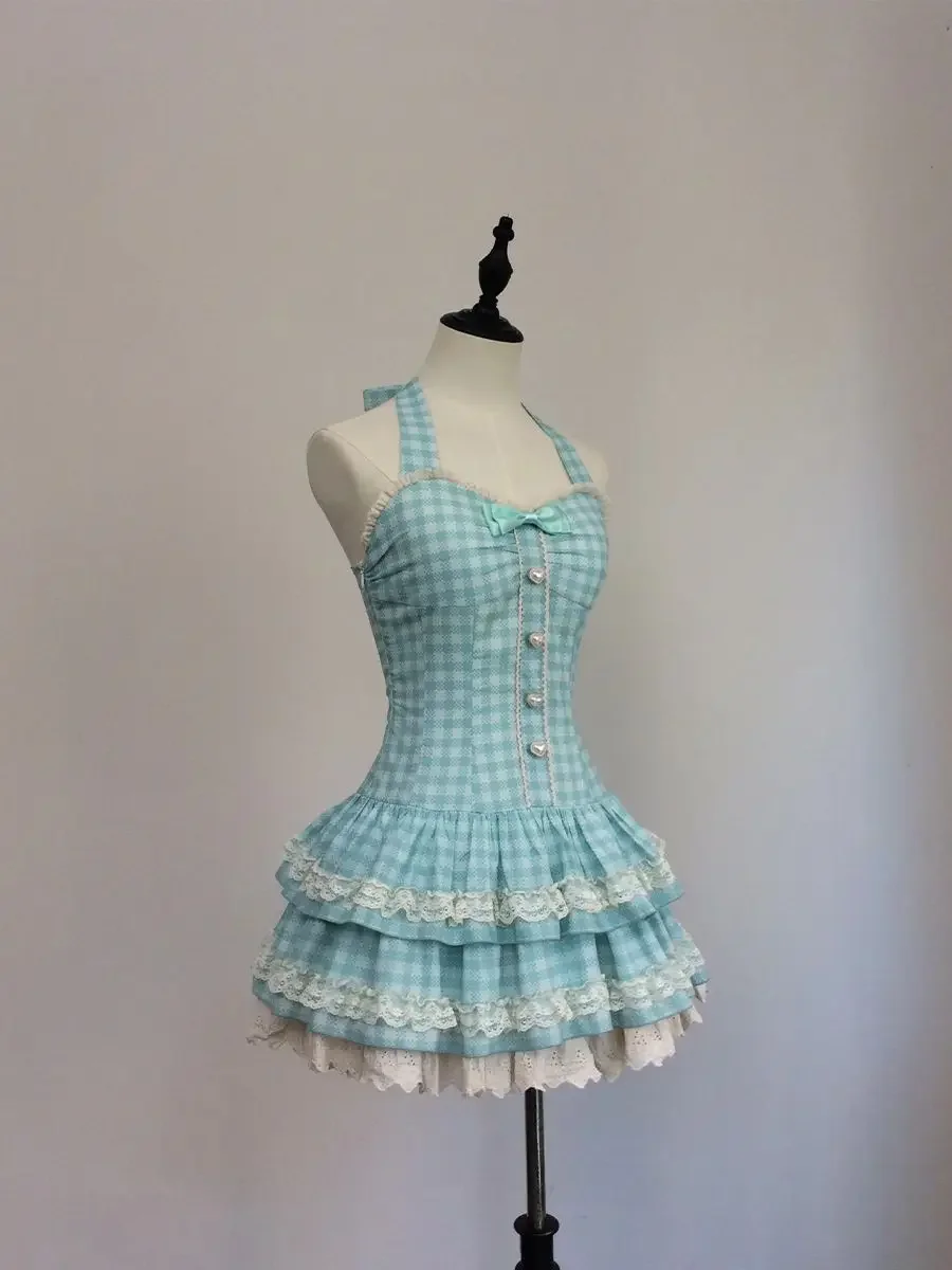 

Sweet Halter Party Dresses Y2k Goth Ball Gown Stripe Punk Slim Sexy Vintage Bow Harajuku Korea Lace Mini Skirt 2025 Hot Sale