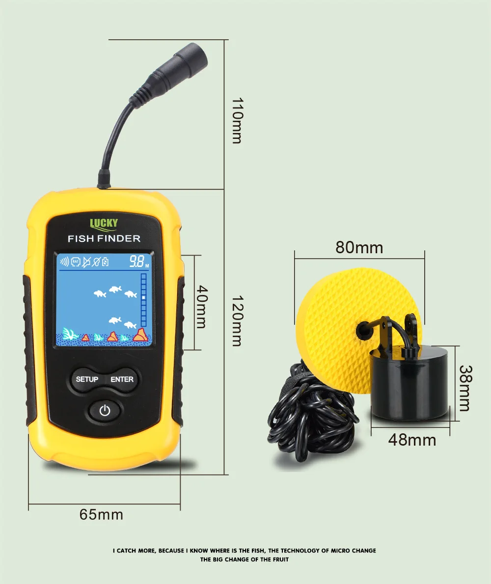 FFC1108 Portable Fish Finder Ice Fishing Sonar Sounder Alarm Transducer Fishfinder 0.7-100m Fishing Echo Sounder