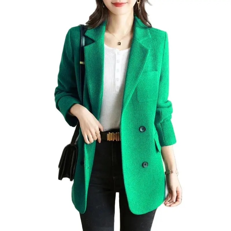 

Green Suit Jacket Women Spring And Autumn 2023 New Temperament High-end Design Sense Niche Fashion Slim Loose Woolen Coat Women