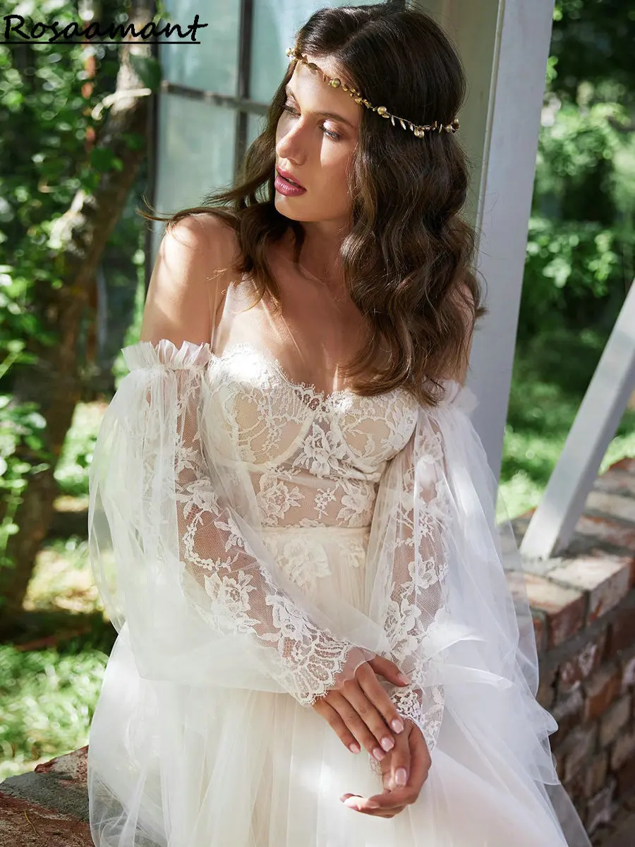 Gorgeous V-Neck Long Sleeve A-Line Wedding Dresses Illusion Appliques Lace Bridal Gowns robe de mariée