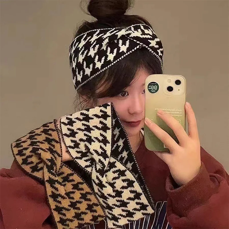 New Embellished Brown and Cream Houndstooth Headband Turban with Logo Plaque Houndstooth Turban - Etsy Ireland main image 3