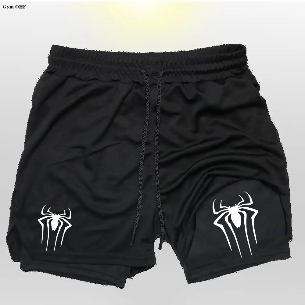 

Y2K Compression Shorts Mens Spider Print 2 in 1 Gym Shorts For Men Athletic Quick Dry Training Fitness Outdoor Workout