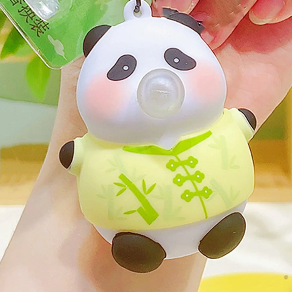 Blowing Bubble PVC Panda Keychain Squeezing Cartoon Panda Backpack Pendant Soft Toy Ornament Panda Jewelry Keychain