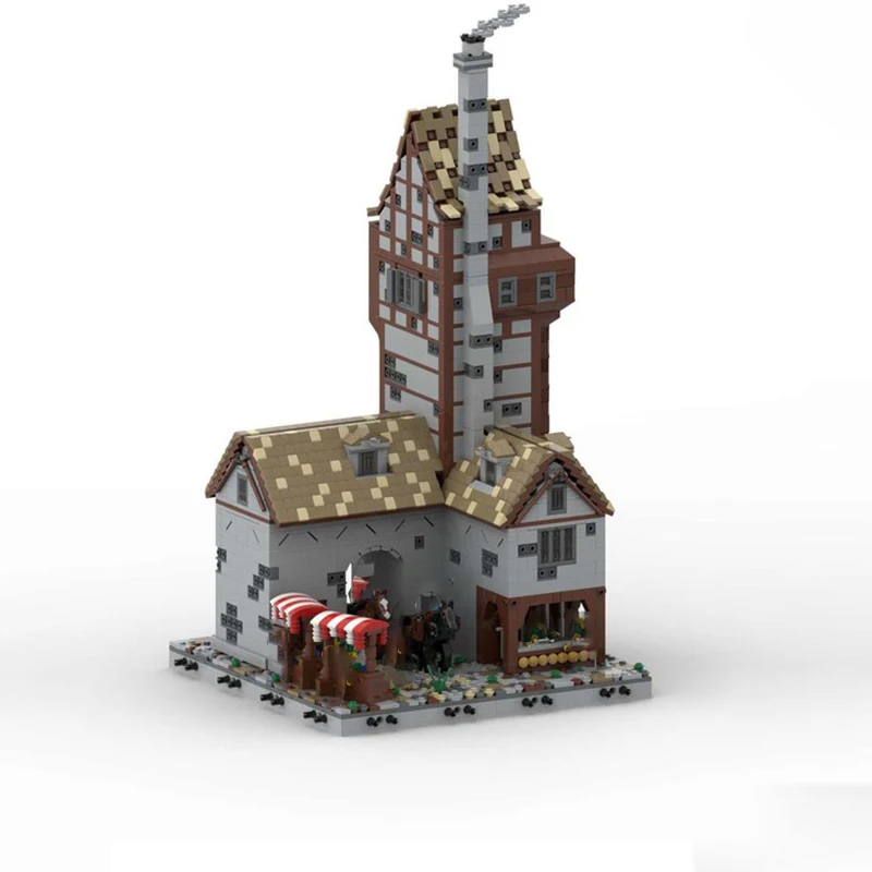 Casa de puente Medieval MOC, arquitectura Medieval (puente y casa), edificio educativo, bloques diy, juguetes de cumpleaños, regalo, 3146 Uds.