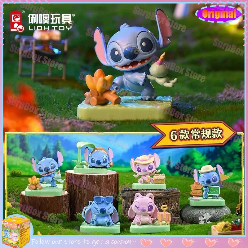 

New Genuine Stitch Blind Box Disney Stitch Go Camping Series Mystery Box Anime Figure Model Decoration Collection Toys Gif