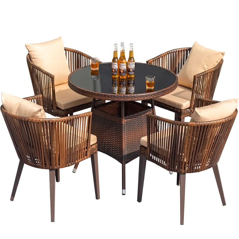 Outdoor Garden Table and Chair Rattan Chair Dining Table Chair Combination Outdoor Garden Balcony Waterproof and Sunscreen Open-