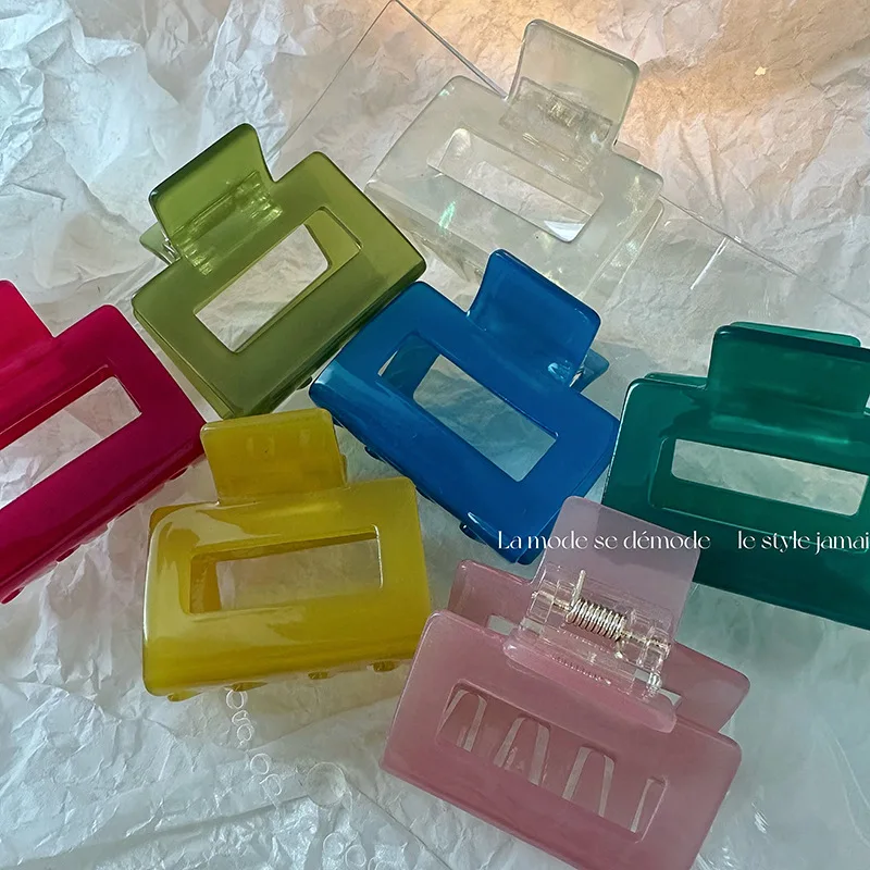 

New Acetate Hair Claw Clips 5cm Small Size Hollowed Rectangle Geometric Shark Clip Clamps Grab Girls Women Hair Accessories