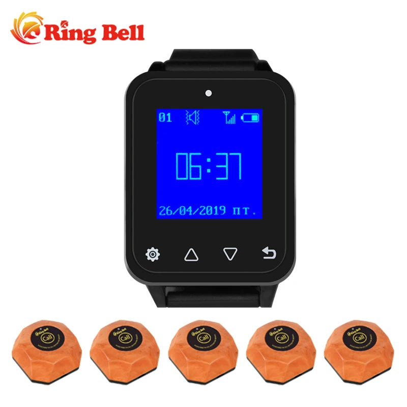 Wireless Restaurant Wrist Watch Pager Waiter Calling System 1 Watch Receiver 10 Buttons For Cafe Clinic Dentist Retekess