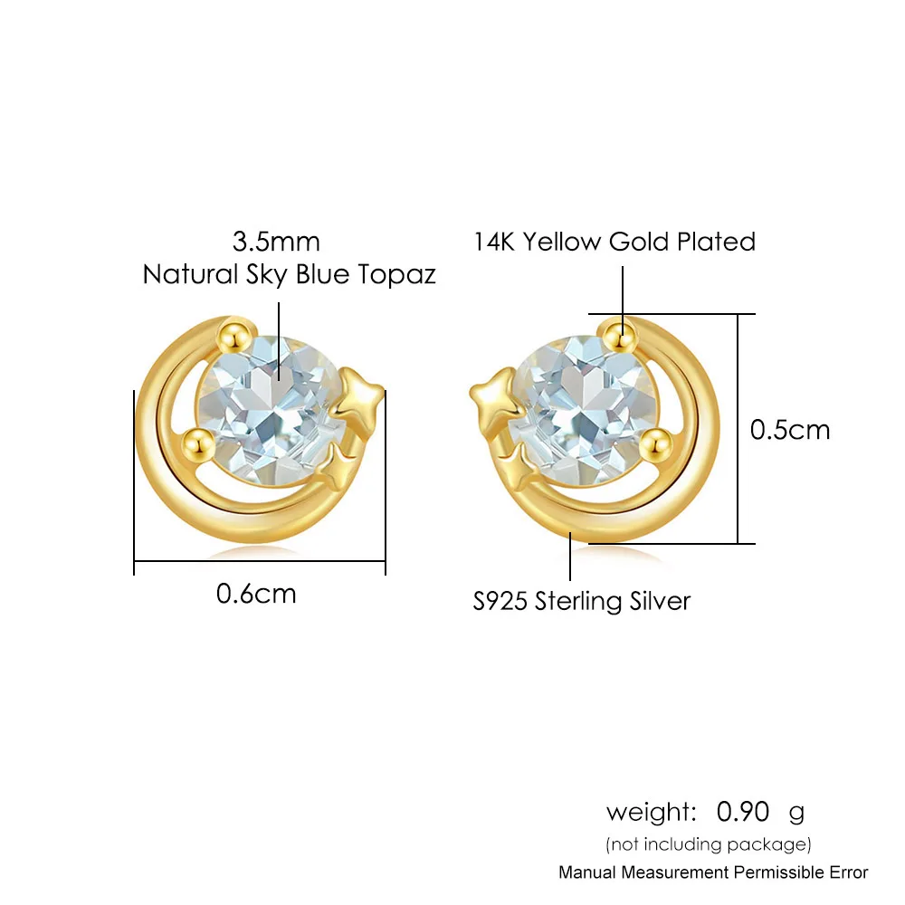 لامون S925 قرط الاذن المرصع الفضي للنساء ستار القمر الطبيعي توباز الأحجار الكريمة 14K مطلية بالذهب غرامة مجوهرات كوريا القرط LMEI157 #6