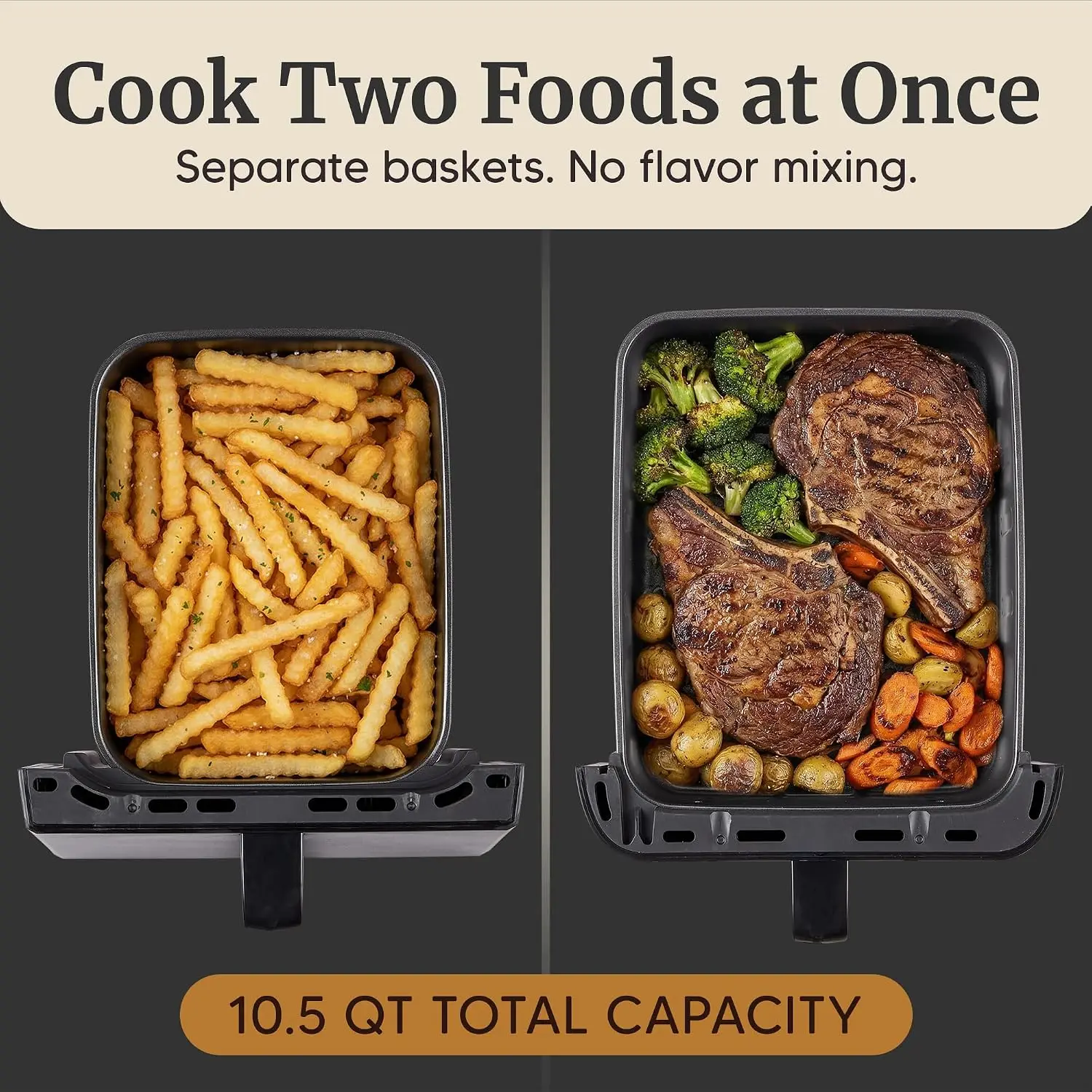 Elite Gourmet EAF6535 Dual Stacked Air Fryer, 10.5 Qt Total Capacity, Family Size, PFAS-Free Dishwasher Safe Nonstick Baskets, S