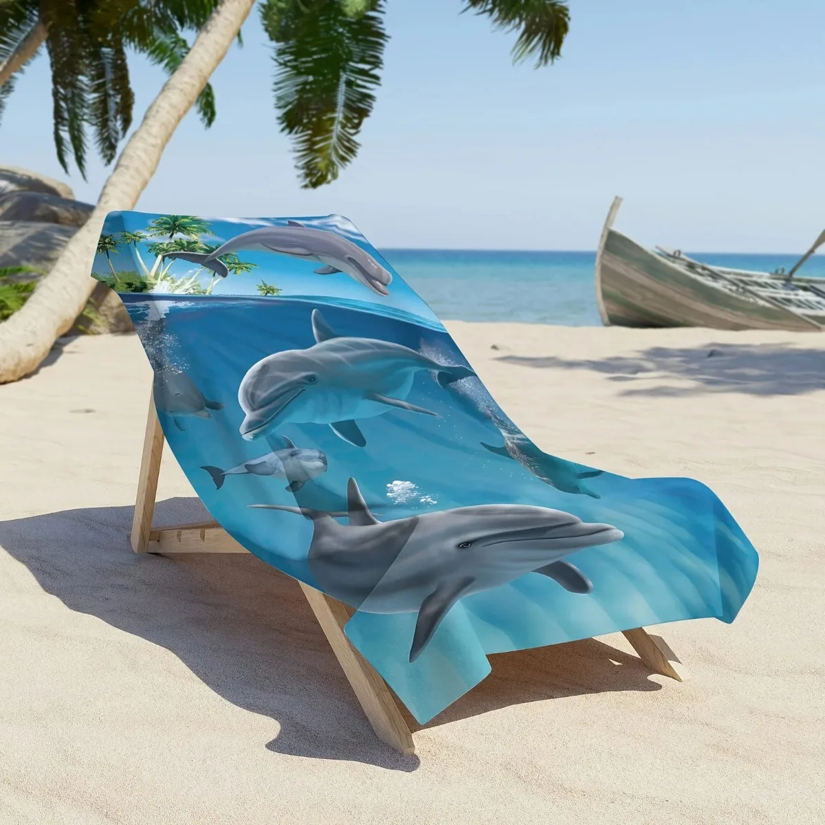 Dolphin Print Microfiber Beach Towel, Soft Absorbent Pool Towel, Sand-proof Swimming Towel, Beach Essentials, Travel Supplies