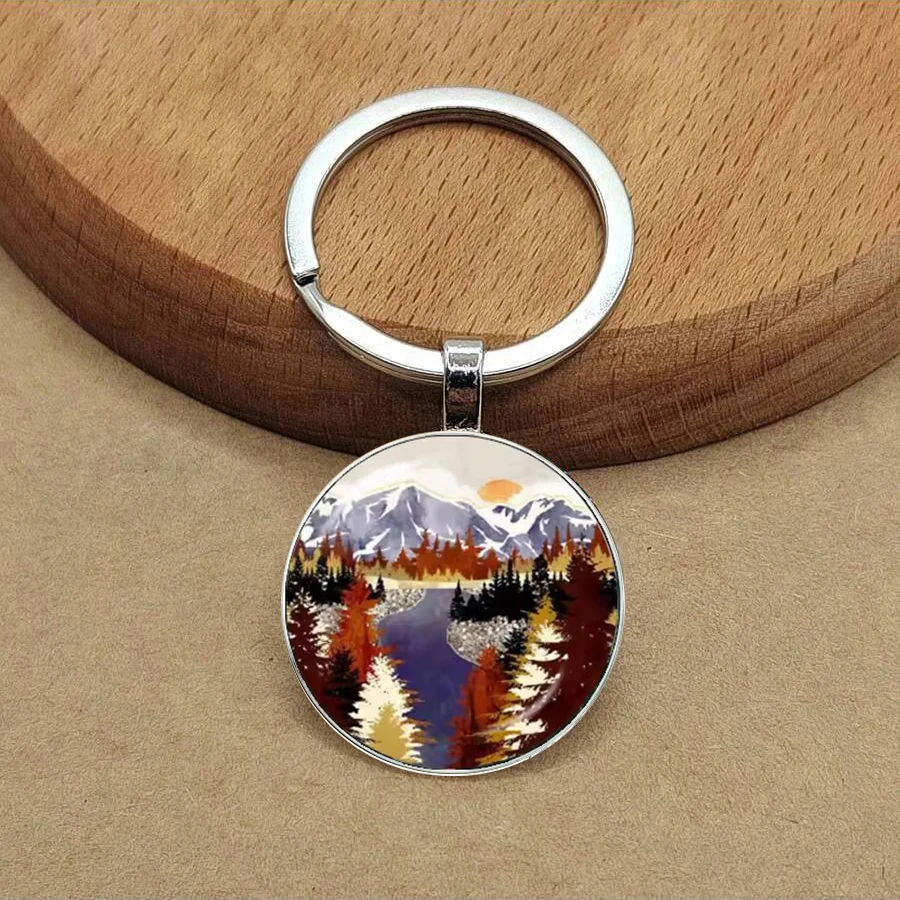 Mountains, rivers, sunsets, natural environment, keychains, forests, glass keychains, love for nature