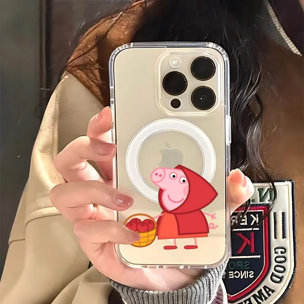 P-Peppa Pig Phone Case Magsafe Magnetic Case For Iphone 13 Pro Max Case 12 Mini Cover Straight Edge 11 14 15 16Wireless Charging