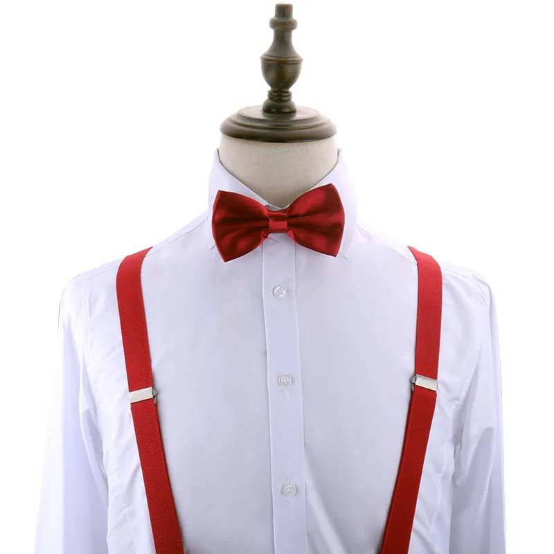 

Подтяжки мужские с галстуком-бабочкой, однотонные, из эластичной искусственной кожи, регулируемые ремни для свадебных аксессуаров и галстуков-бабочек