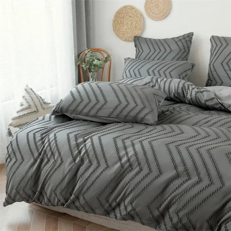 Solid Color Stripe Cut Flowers Bed Sets Full Queen Wave Patchwork King Size Duvet Cover with Pillow Cases Home Comforter Cover