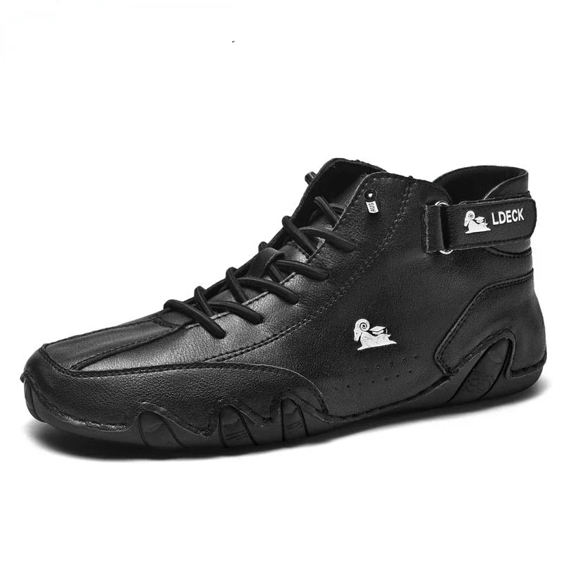 Leather Casual Sneakers For Men 2025 New High Top Men Boors Motorcycle Shoes Luxury Loafers Footwear Shoes Chaussure Homme