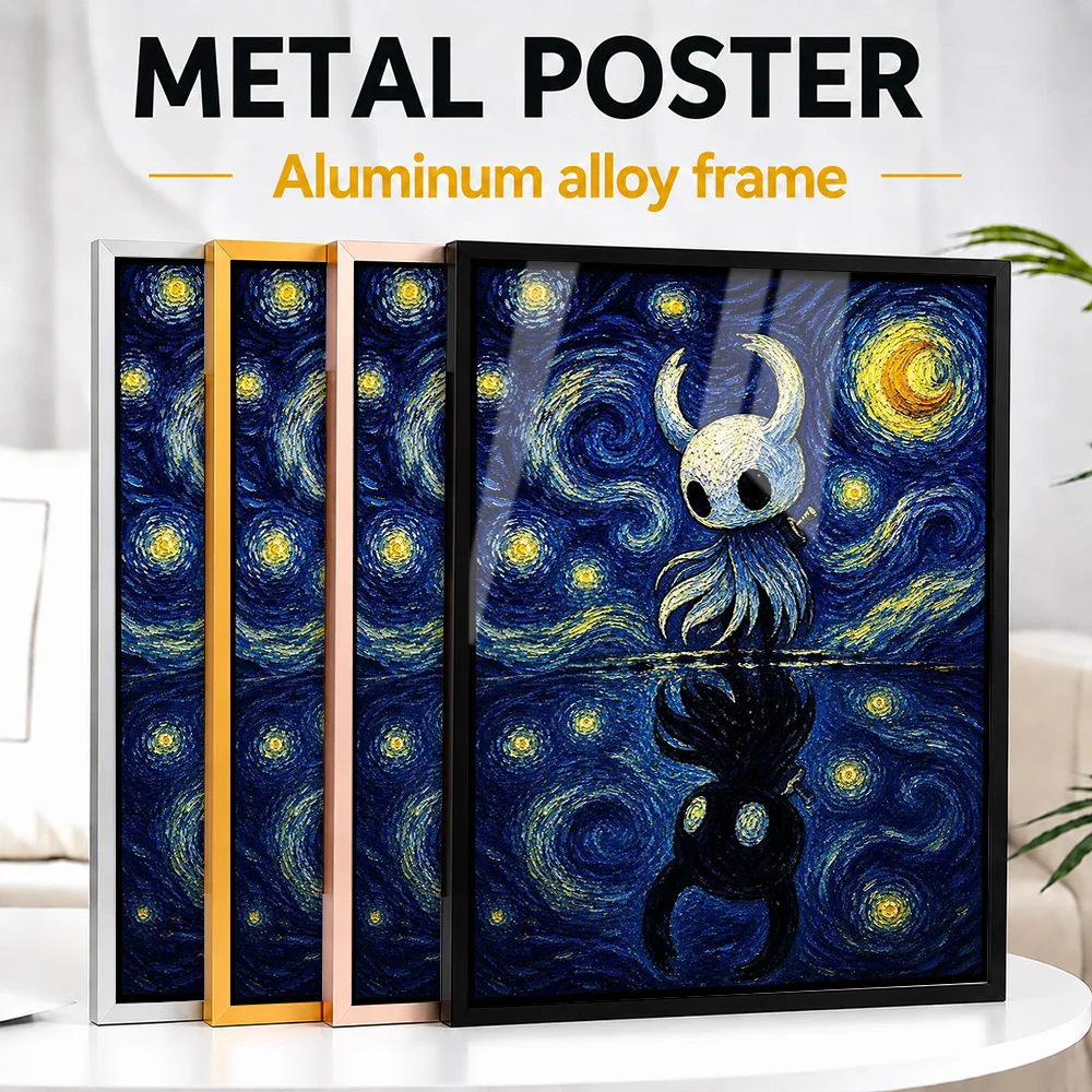 Hollow Knight Starry Night Reflection Framed Aluminum Metal Poster Customized Photo Dreamlike Realm Style Wall Art For Game Room