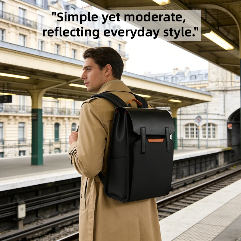 Film-Coated PU Microfiber Leather Laptop Backpack Anti-Theft Back Pocket  Casual Student Daypack Backpack Men Women School