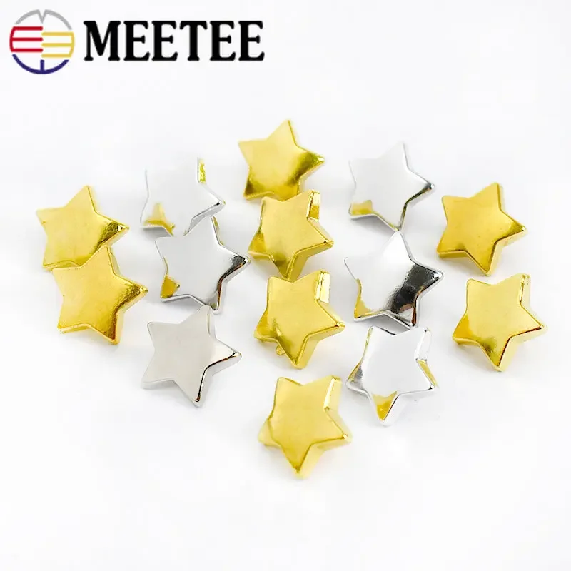 Meeee 100Pcs Fashion Stars Plastic Button Gold/Silver 15mm Pentacle Shirt Decorate Buckle Sewing Buttons for Clothes Accessory