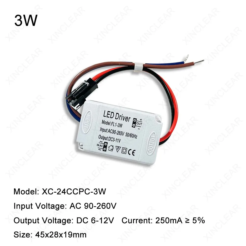 وحدة إمداد طاقة محرك LED بقدرة 3 وات و7 وات و12 وات و15 وات و18 و24 وات، محول إضاءة تيار مستمر 250-280 مللي أمبير لإضاءة لوحة LED وإضاءة السقف