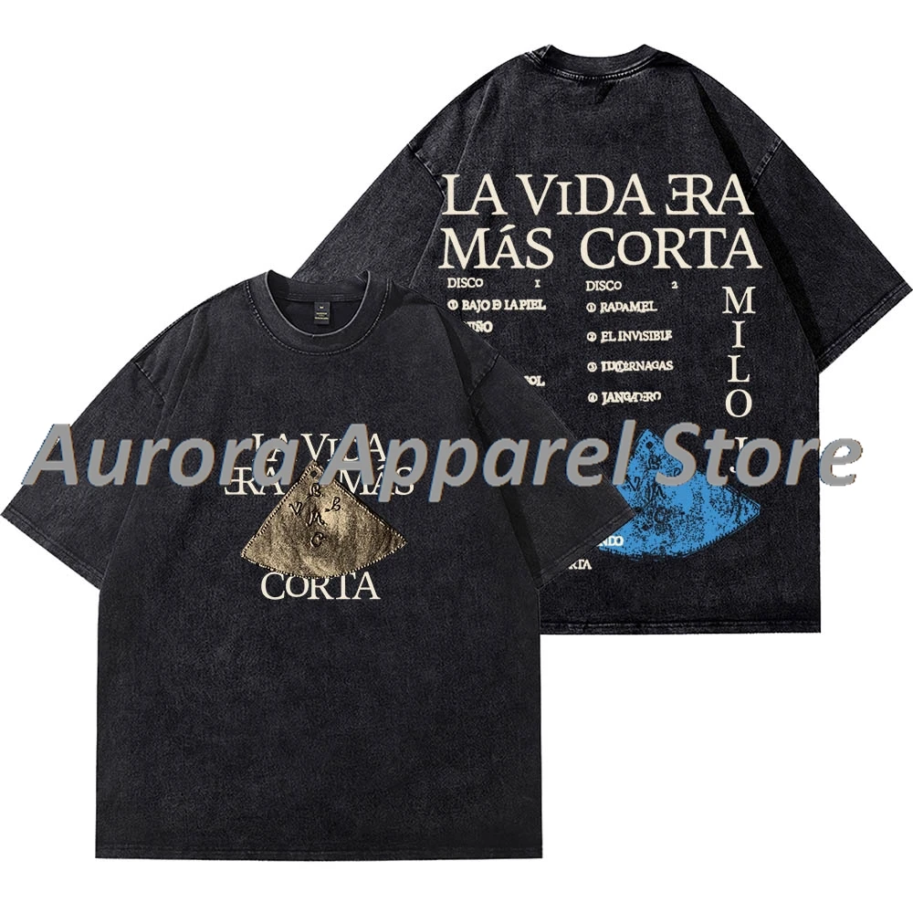 

Milo J La Vida Era Mas Corta Merch, винтажные стираемые футболки, уличная футболка для женщин и мужчин, хлопковая футболка с круглым вырезом и коротким рукавом