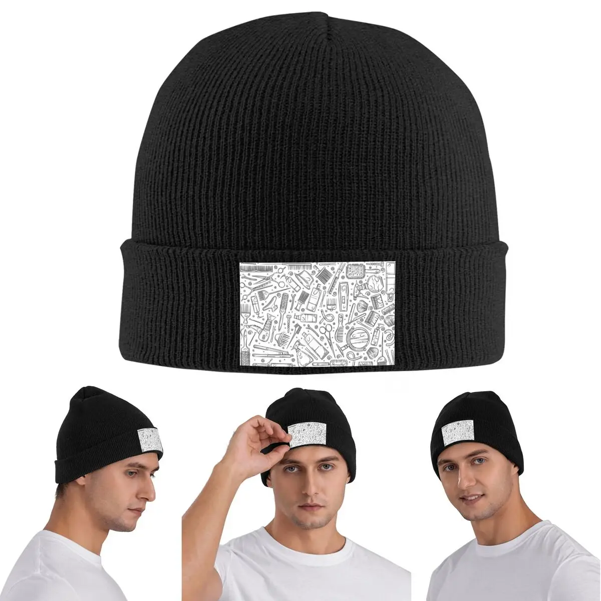 Salon Hair Dressing Tool Pattern Warm Knitted Cap Winter Knit Bonnet Hat Skullies Beanies Hip Hop Caps for Unisex