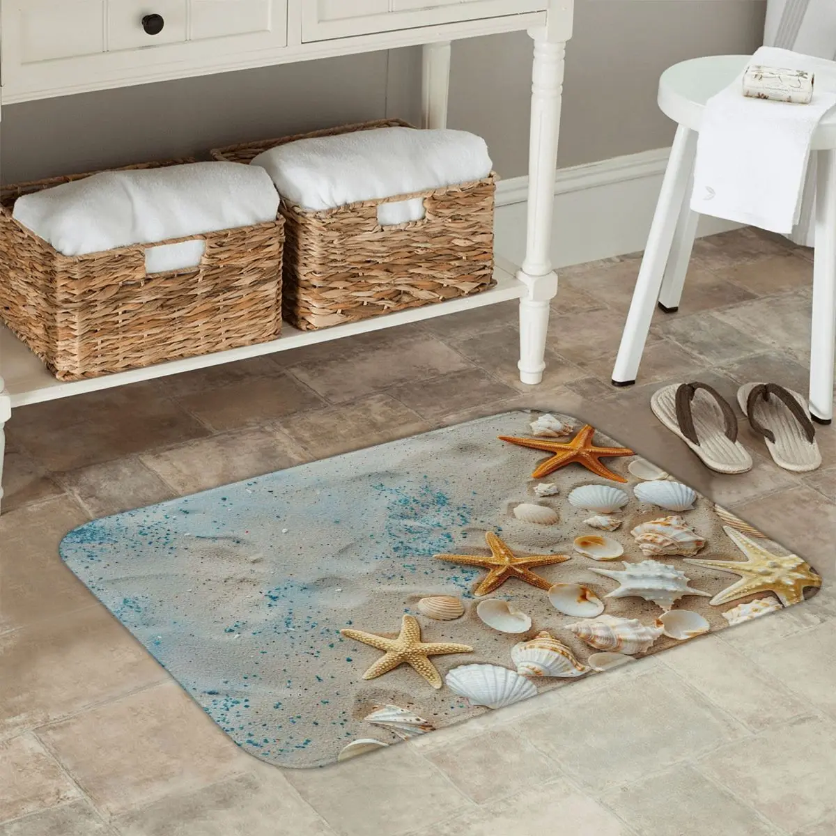 Beach Starfish Shell Non-slip Doormat Floor Mat Washable Carpet Rug for Kitchen Entrance Home Bedroom Footpad Mats