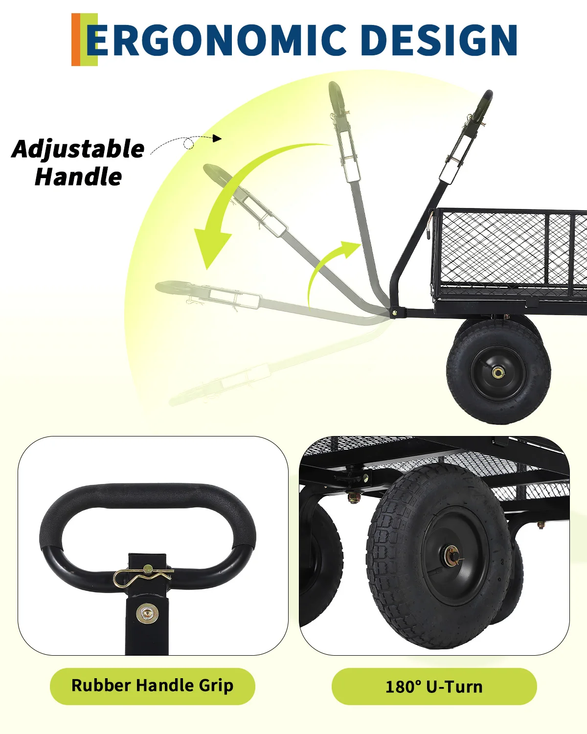2-in-1 Heavy Duty Garden Cart, Steel Mesh Utility Wagon with Removable Side Panels, All Terrain Pneumatic Tires, Towable Hand Pull Cart for Yard Firewood Farm