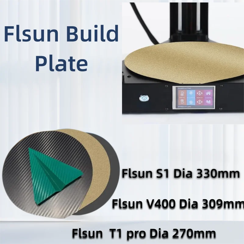 

ENERGETIC Flsun Build Plate Dia 270/309/330mm Smooth PET/Textured PEI Flexible Spring Steel Sheet for Flsun T1 Pro/V400/SR