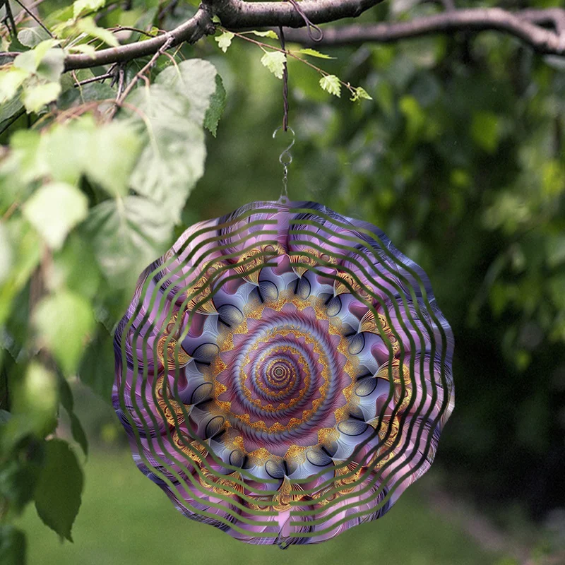3D Metall-Windspiel, Farbenfroher Hängender Windspinner für Gartendekoration, Große Rotierende Wind-Skulptur